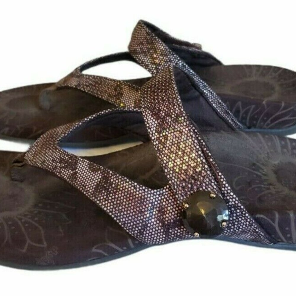 Vionic Orthaheel Cocoa Bronze Snake Print Flipflop - image 2